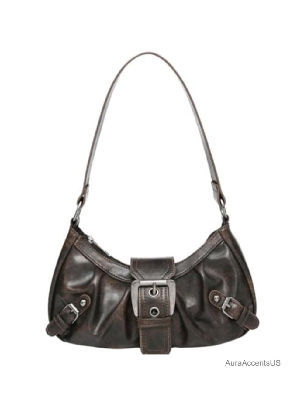 Small Hobo Shoulder Bag Odorless PU Leather Goth Punk Crescent Handbag